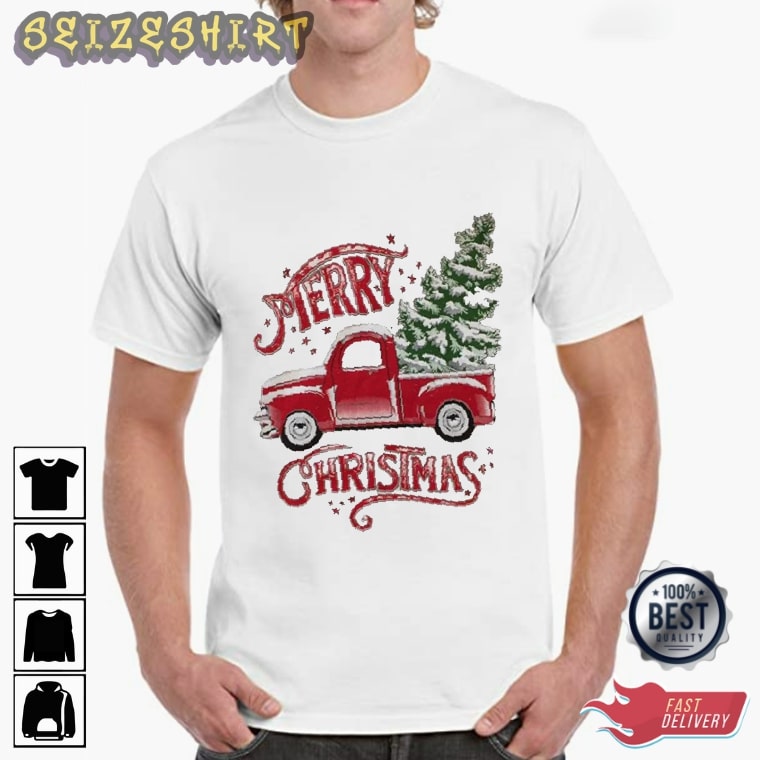 Red Car Merry Christmas Best Graphic Tee