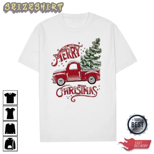 Red Car Merry Christmas Best Graphic Tee