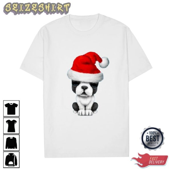 Dog Wearing Santa Claus Hat Christmas T-Shirt