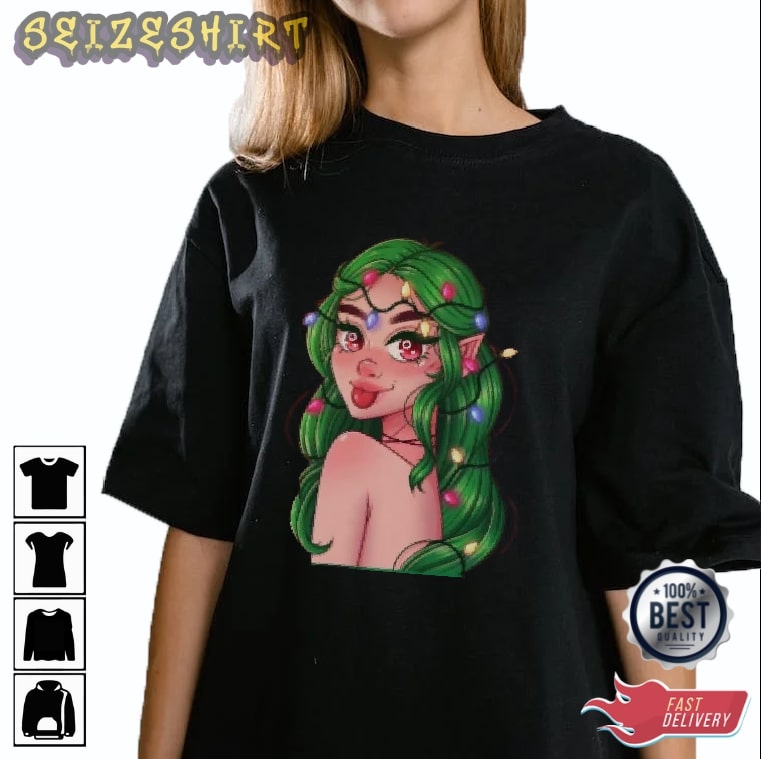 Green Haired Girl Hot Christmas Graphic Tee