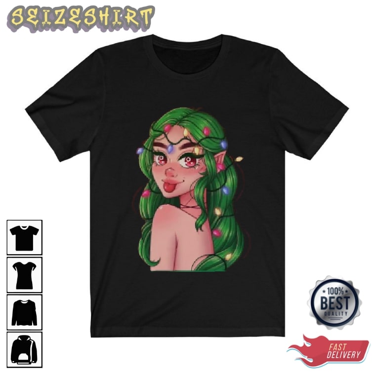 Green Haired Girl Hot Christmas Graphic Tee