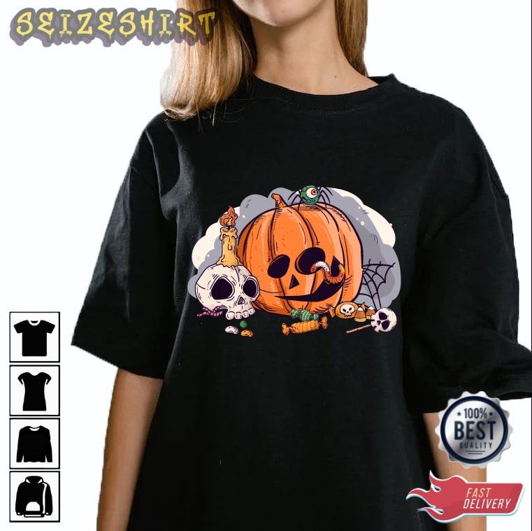 Worm Skull Pumpkin Face Shirt