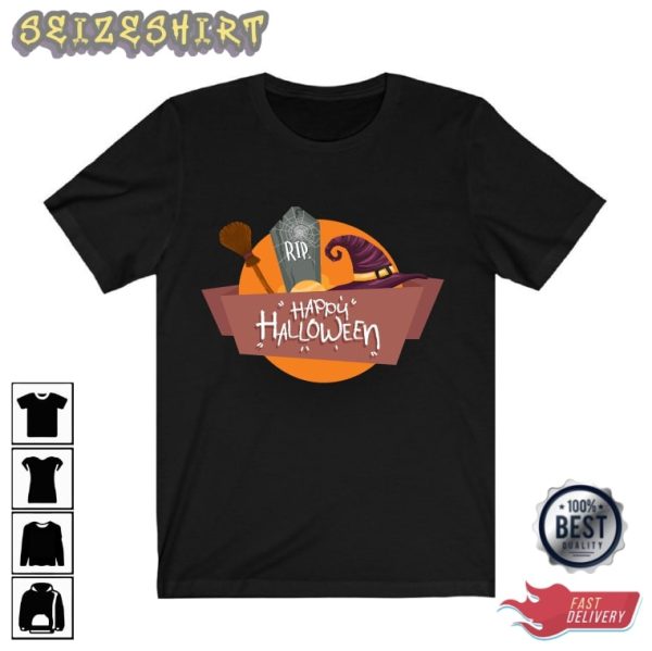 Happy Halloween Shirt With Witches Hat And Broom