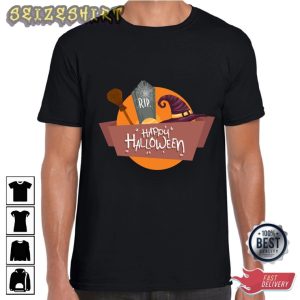 Happy Halloween Shirt With Witches Hat And Broom