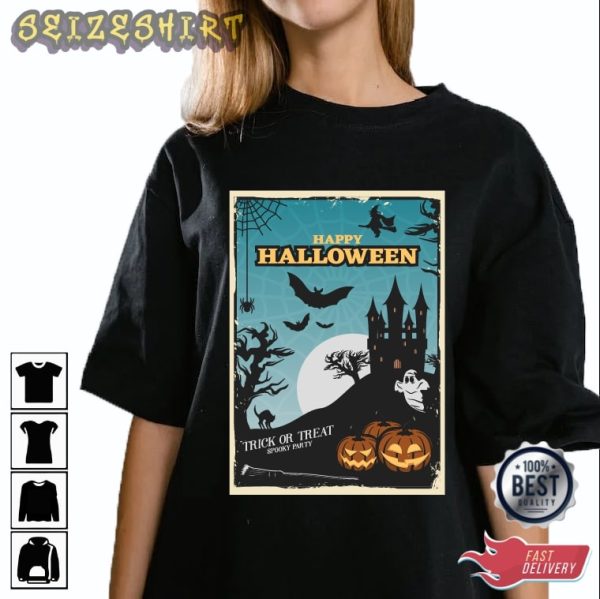 Forest Castle Gloomy At Night With Pumpkin Shirt