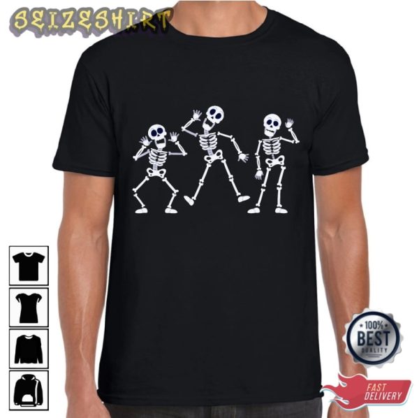 Three Dancing Skeletons Holiday Halloween T- shirt