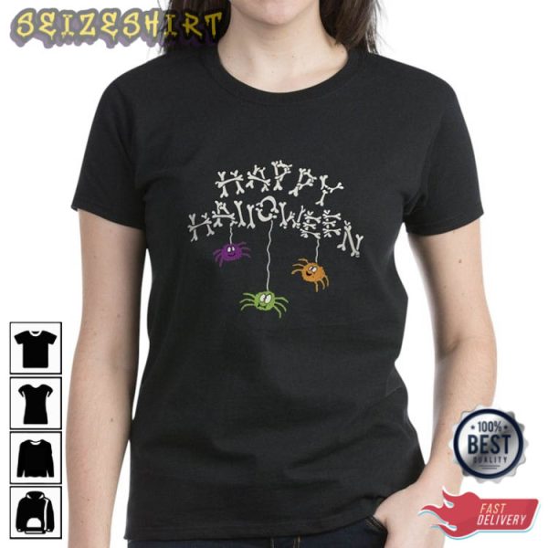 Spider Happy Halloween With Bones Graphic Tee