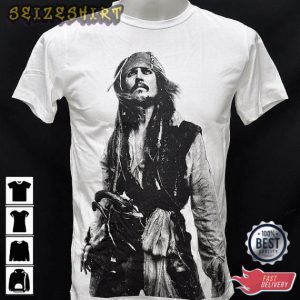 Johnny Depp T-Shirt Captain Jack Sparrow Lazy Carrot Tops Movie T-Shirt