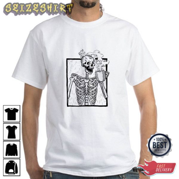 Halloween Coffee Drinking Skeleton Holiday Halloween T-Shirt