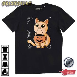 Cute Halloween Pumpkin Cat T-shirt Design