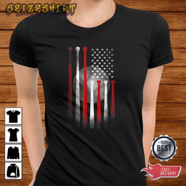 American Flag Vintage Baseball Sports T-Shirt