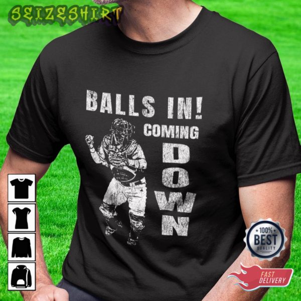 Baseball – Softball – Catcher – Balls In Coming Down – Throwback Baseball Sports T-Shirt