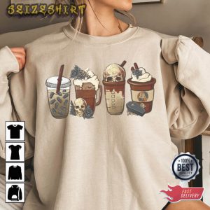 Fall Coffee Shirt, Cute Halloween Sweatshirt, Goth Skeleton Shirt, Halloween Tee