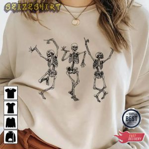 Fall Shirt, Dancing Skeleton Shirt, womens halloween Shirt Gift