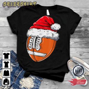 Christmas Rugby Ball Wear Santa Hat Grapphic Tee