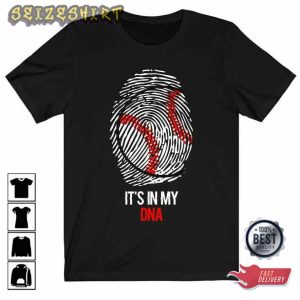 Funny Baseball Quote, It’s In My DNA Fingerprint Black T-Shirt