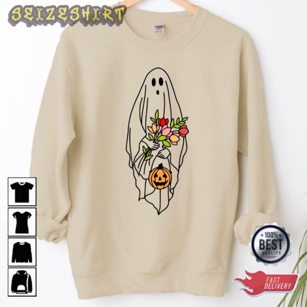 Halloween Ghost Shirt, Halloween Party Shirt, Floral Ghost Shirt