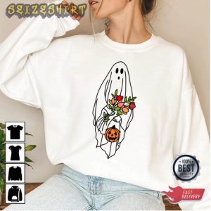 Halloween Ghost Shirt, Halloween Party Shirt, Floral Ghost Shirt