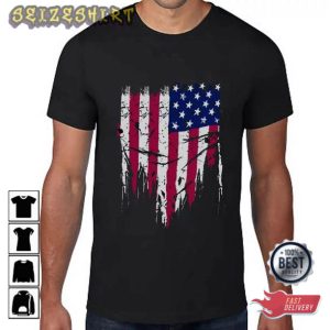 Mens American Flag T-Shirt Distressed Tee 4th July Patriotic USA Top Black Baseball Sports T-Shirt