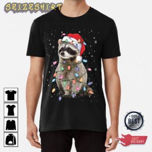 Christmas Present With Raccoon Graphic Tees