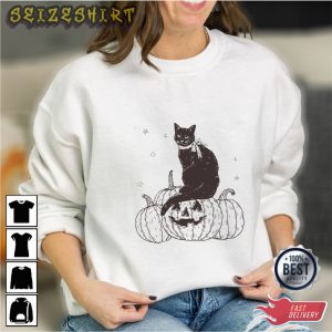 Black Cat On Pumpkin Graphic Tee
