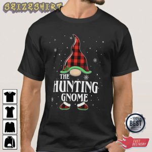 Hunting Gnome Buffalo Plaid Matching Family Christmas T-Shirt