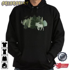 Moose in the Forest Men’s Hooded Long Sleeve Shirt