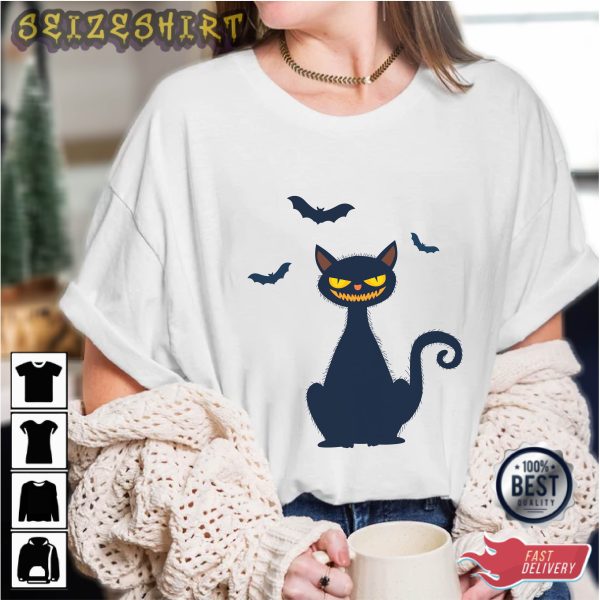 Halloween Black Cat Graphic Shirt