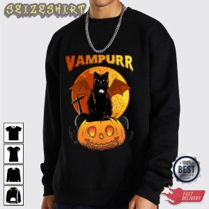 Vampurr Black Cat Halloween Graphic Shirt
