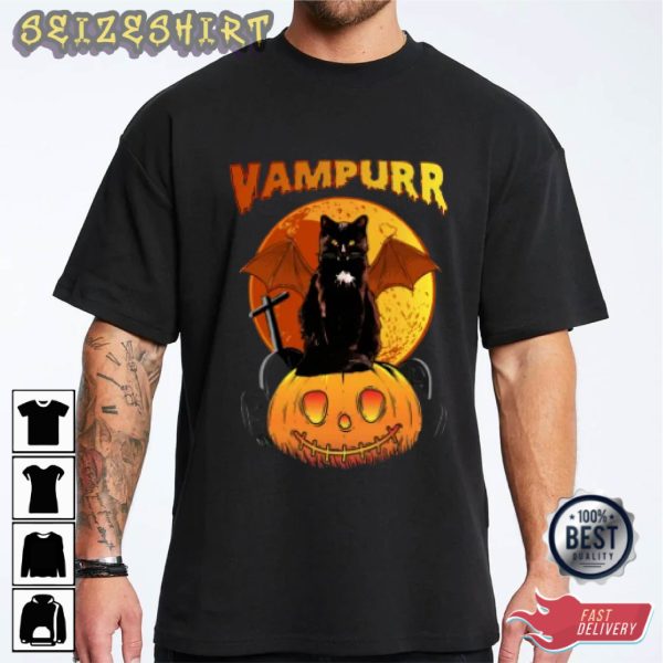 Happy Halloween Vampurr Black Cat Cute Halloween Graphic Shirt