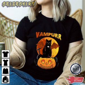 Happy Halloween Vampurr Black Cat Cute Halloween Graphic Shirt