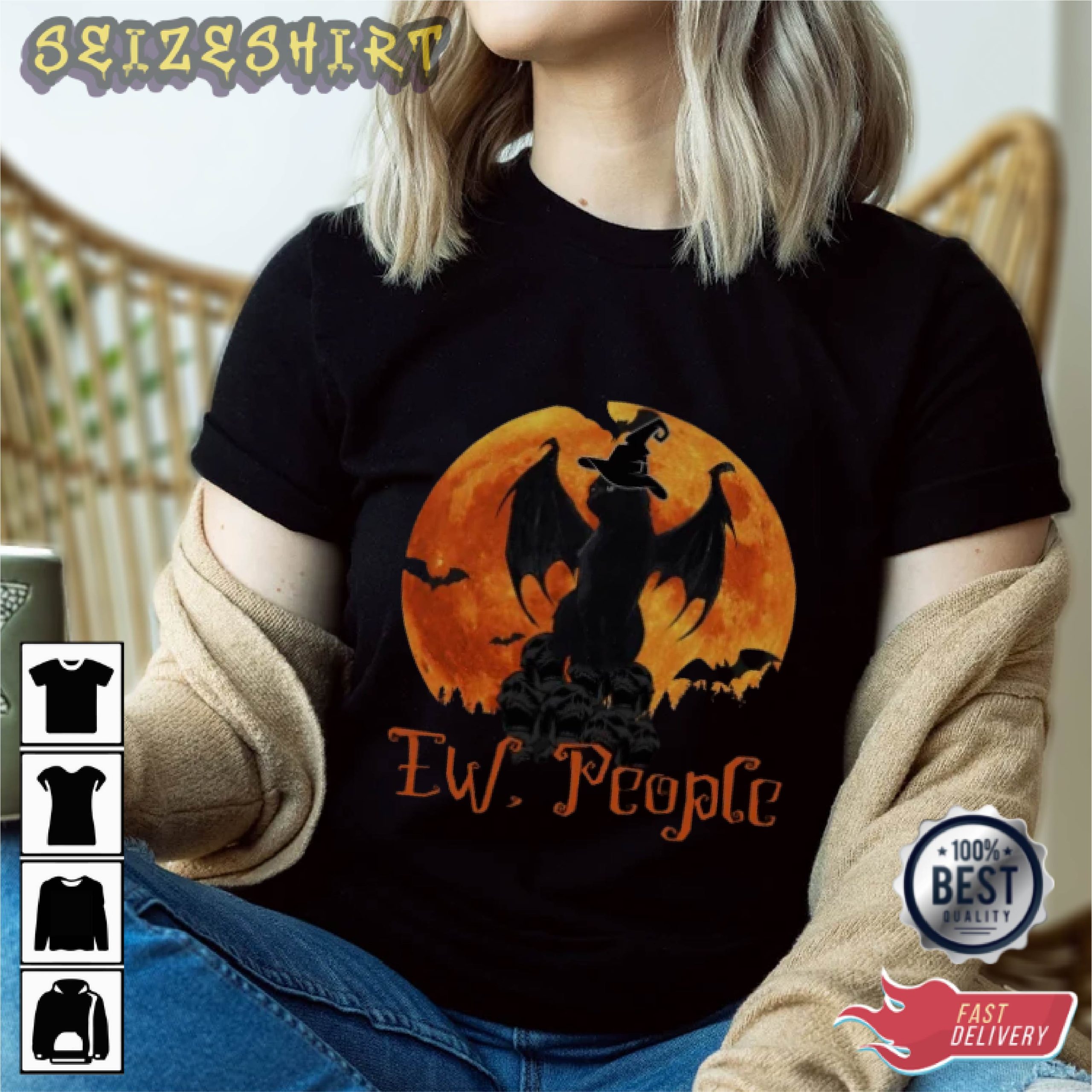 Black Dragon Cat Halloween Graphic Tee