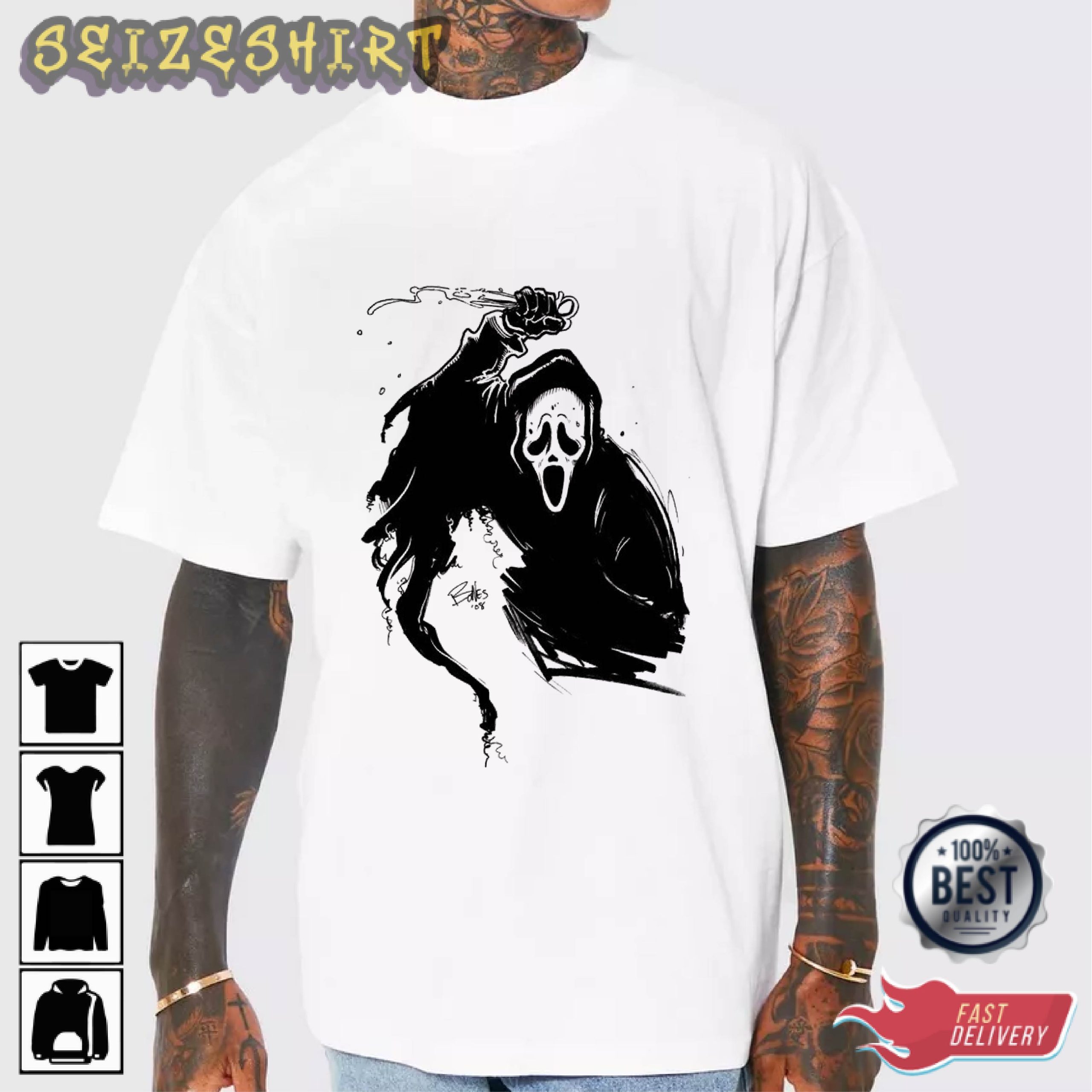 Ghost Face Black And White Halloween Tee Shirt Long Sleeve Shirt