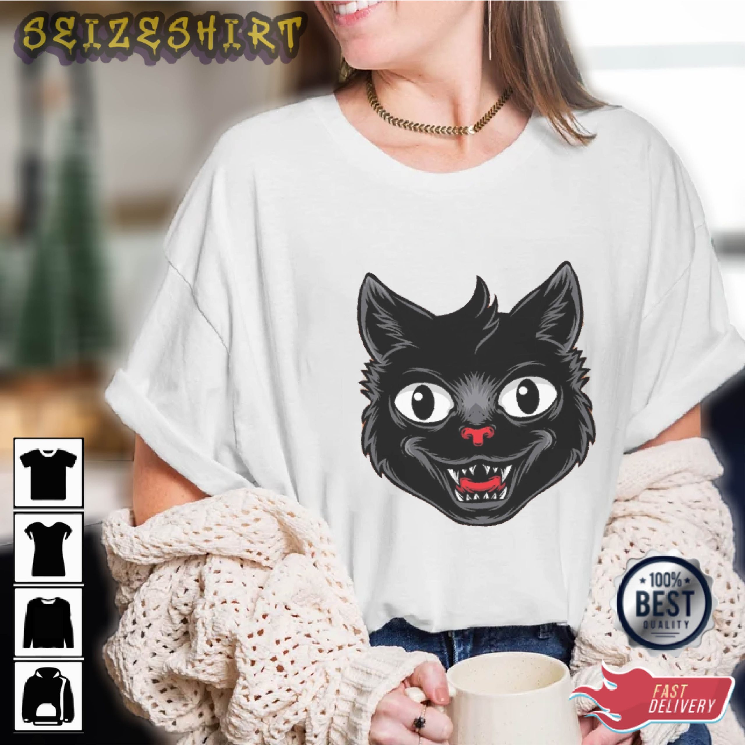 Black Cat Halloween Shirt Design 