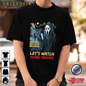 Scary Movies Ghost Face Multi Color Graphic Tee Long Sleeve Shirt