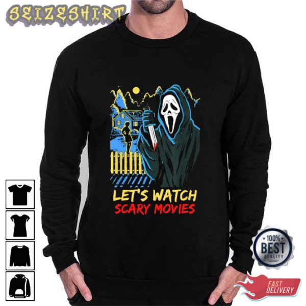 Scary Movies Ghost Face Multi Color Graphic Tee Long Sleeve Shirt