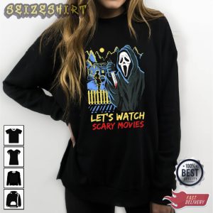 Scary Movies Ghost Face Multi Color Graphic Tee Long Sleeve Shirt