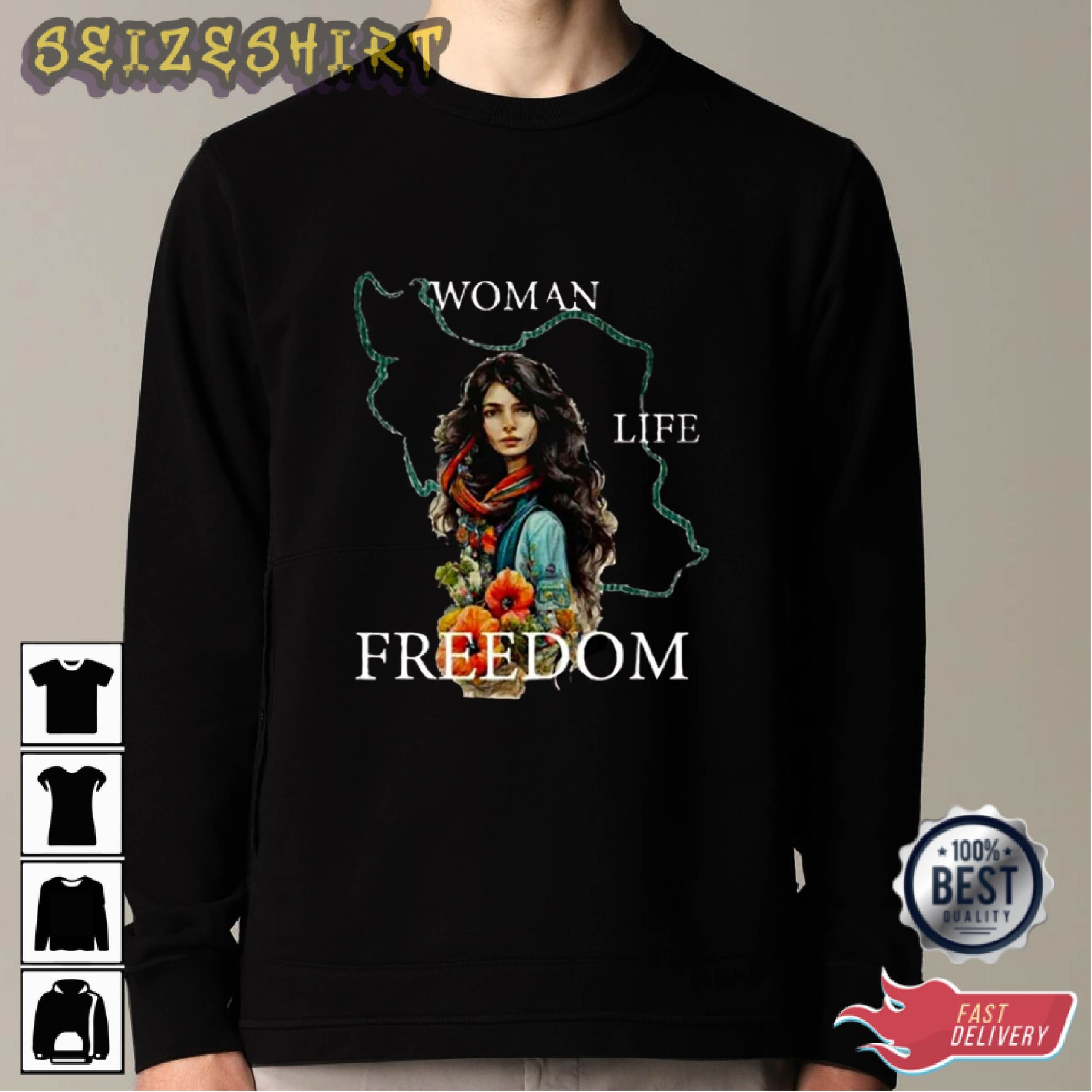 Woman Life Freedom HOT Graphic Tee Long Sleeve Shirt