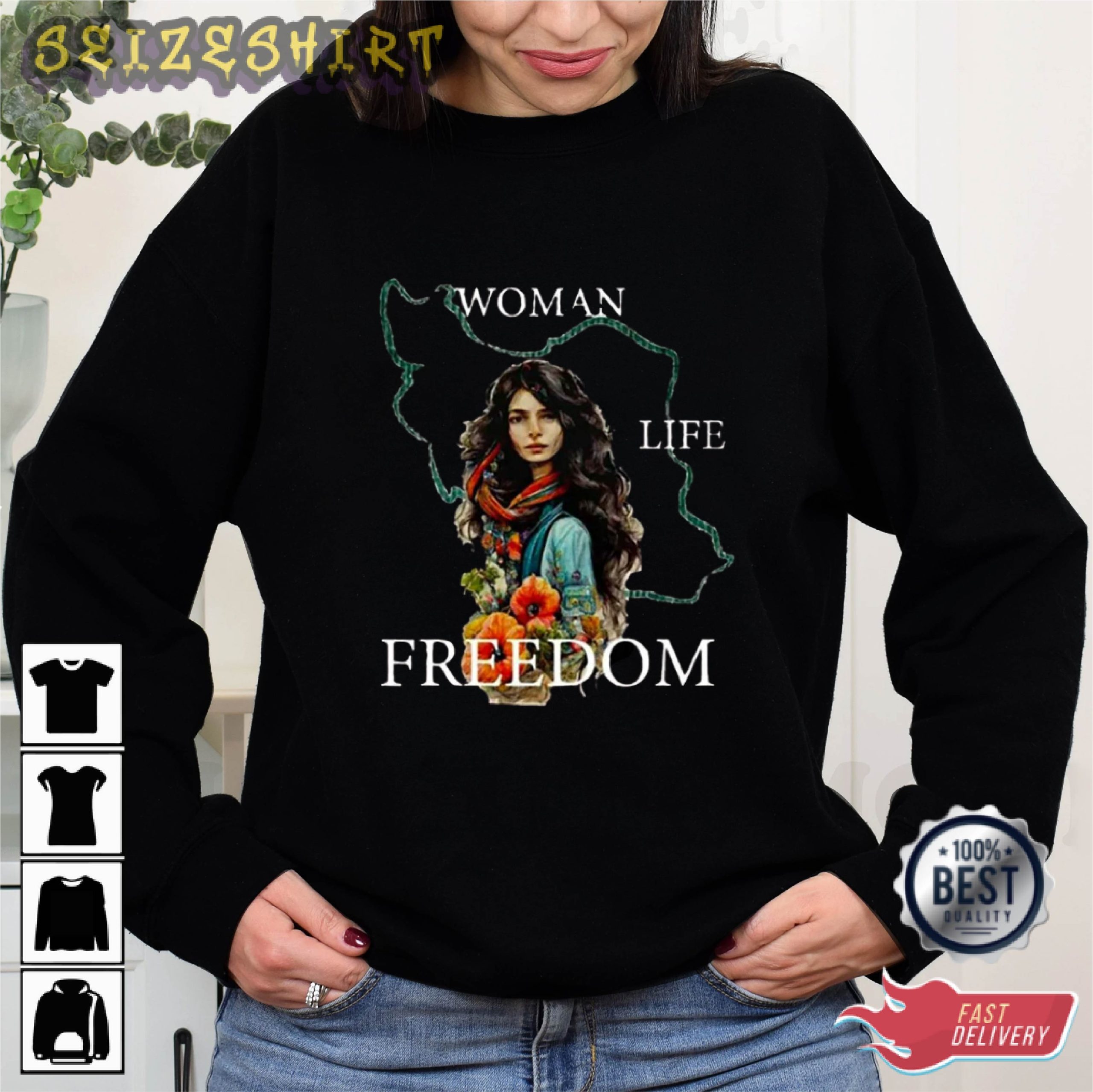 Woman Life Freedom HOT Graphic Tee Long Sleeve Shirt
