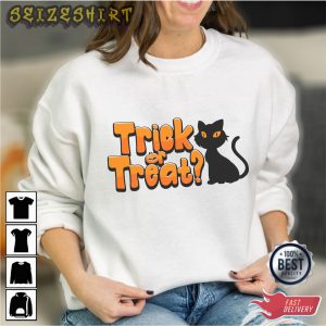 Black Cat Trick Or Treat Halloween Graphic Tee