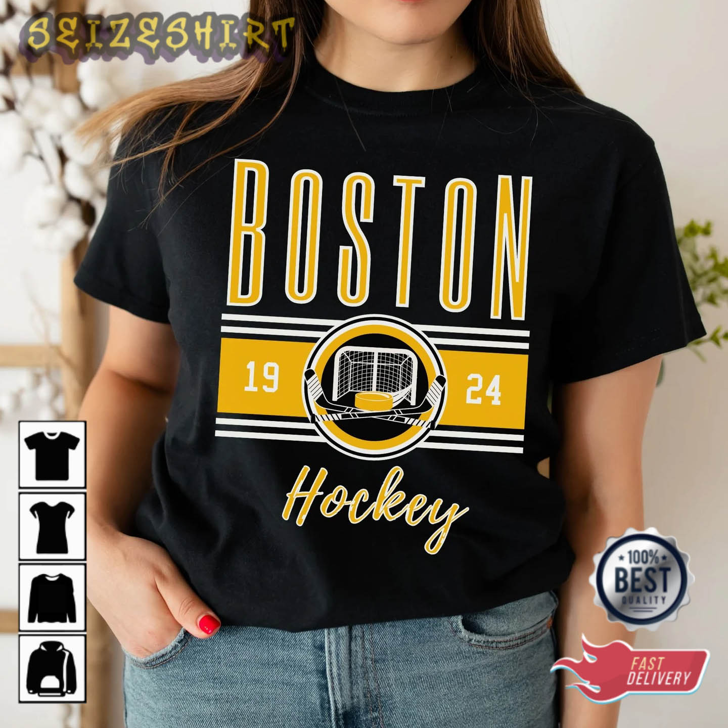 Boston Hockey Retro T-Shirt - Vintage Boston Unisex T-Shirt