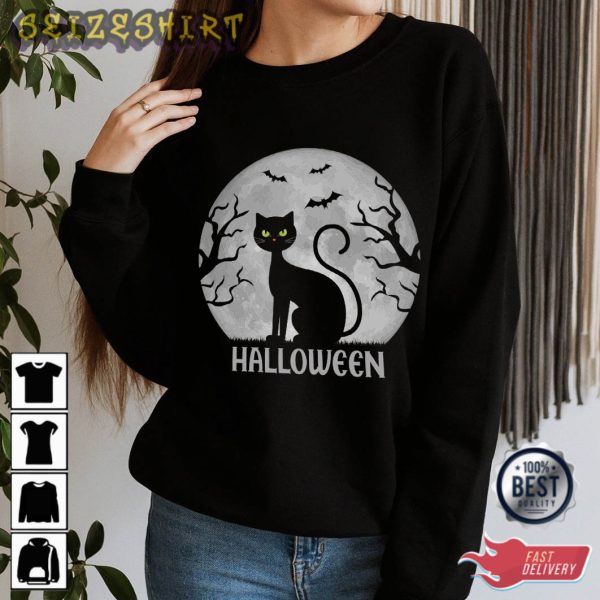 Black Cat Halloween Basic T-Shirt Design