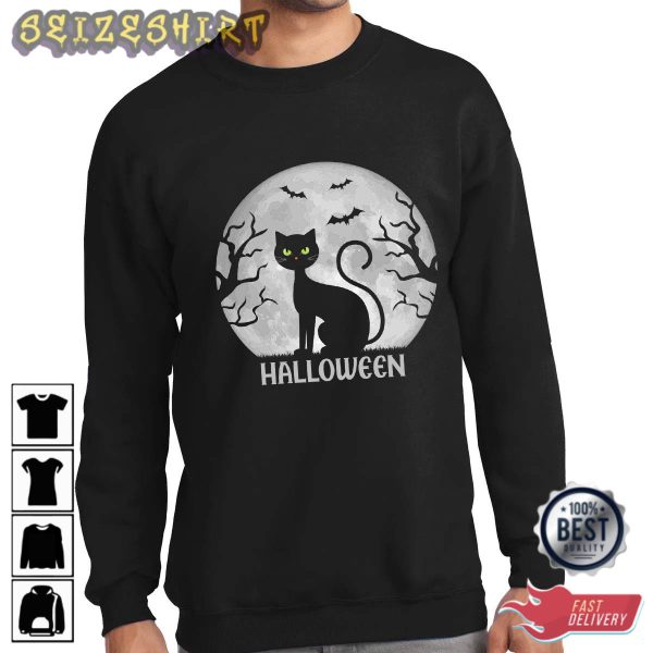 Black Cat Halloween Basic T-Shirt Design