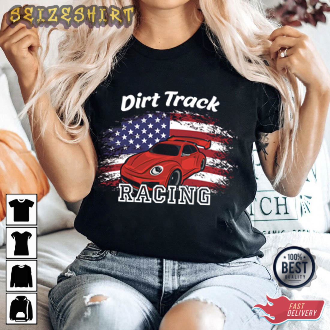 Dirt Track Racing Flag American Sport T-Shirt