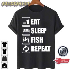 Funny Fishing Routine Eat Sleep Fish Repeat T-Shirt