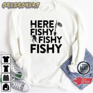 Here Fishy Fishy Fishy Triblend Fishing Lover Gift T-Shirt
