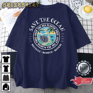 Save The Ocean Keep The Sea Plastic Free Turtle Graphic T-Shirt