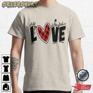 Checkered Heart Love Valentine Day T-Shirt
