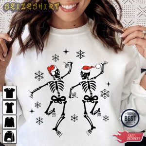 Christmas Dancing Skeleton Funny Santa Xmas T-Shirt