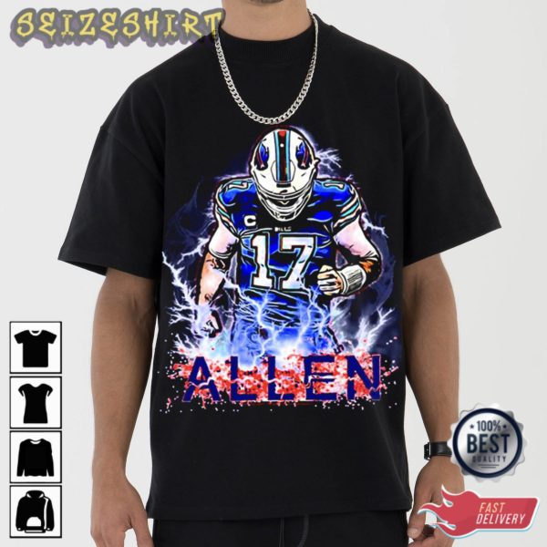 Trendy Number 17 Josh Allen Football Player Gift T-Shirt